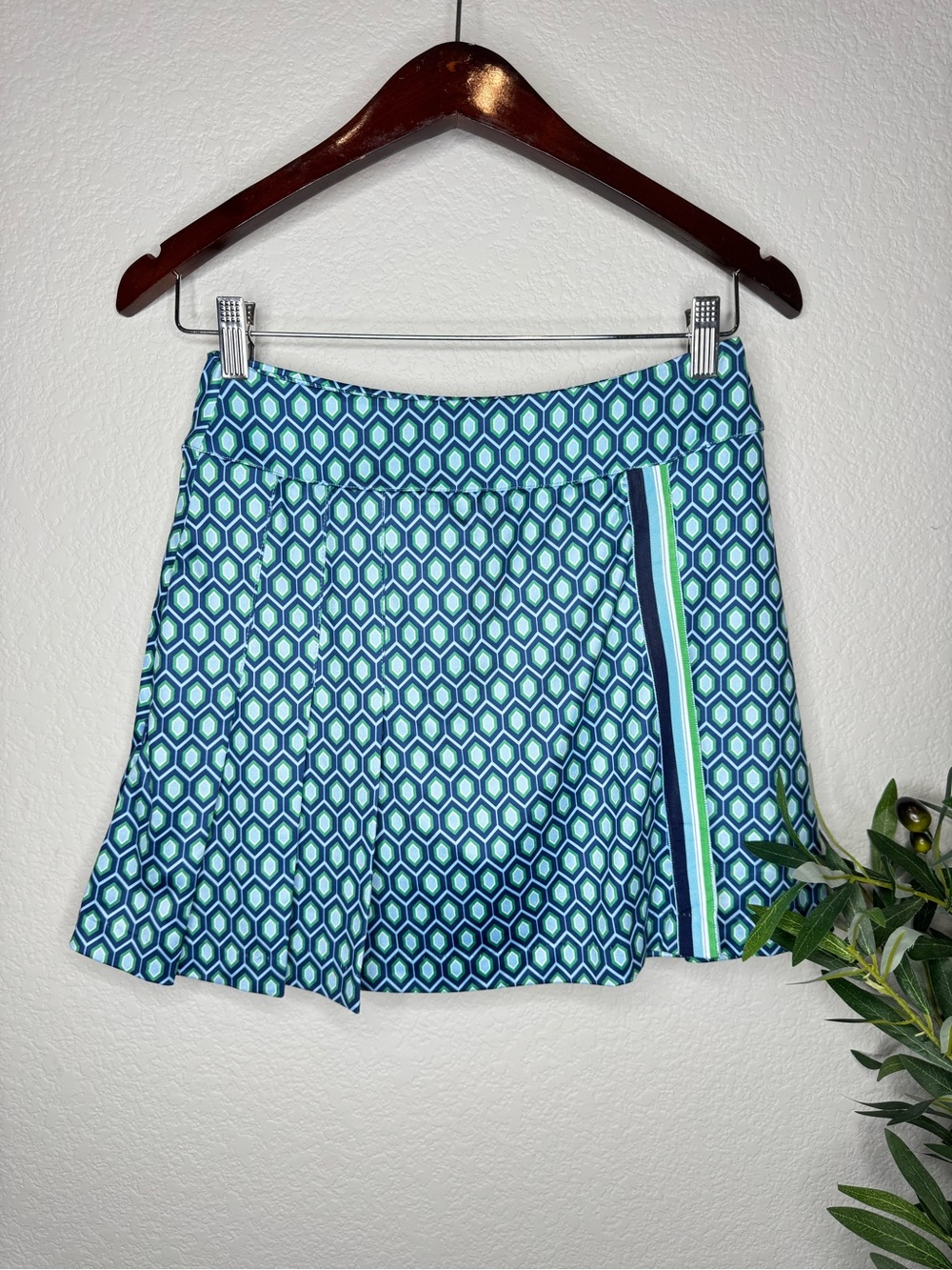 Scratch Seventy Blue Geometric A-Line Skirt with Stripe Detail Size XS